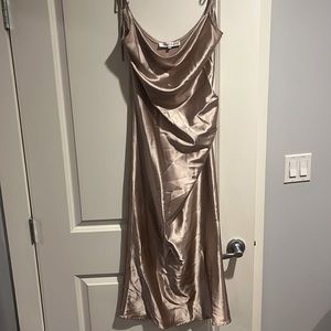 Satin Cowl Midi Dress in Champagne